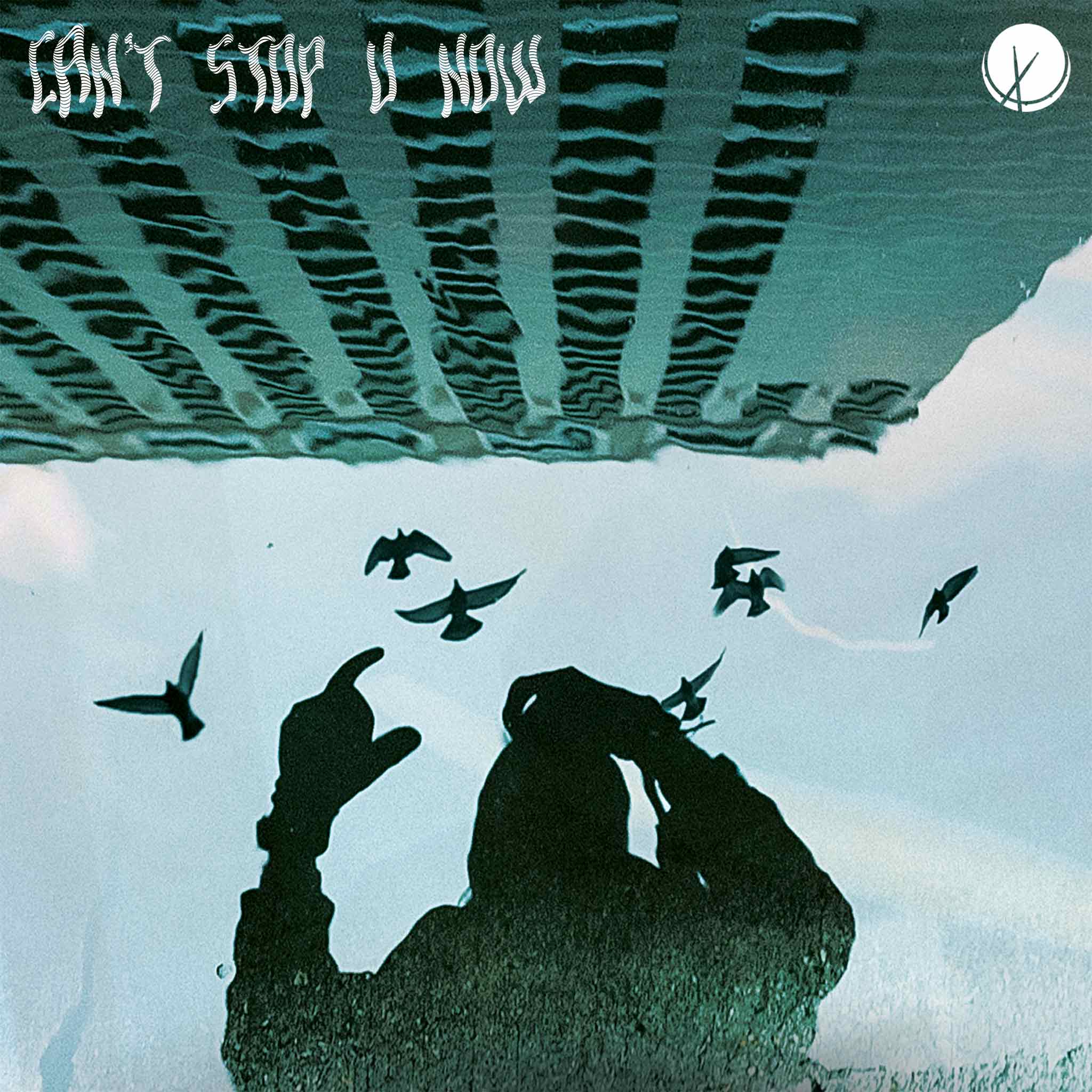 Image featuring a man with a microphone, his reflection visible in a water puddle, with an apartment building and sky in the background. Title: "Can't Stop U Now."