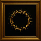 Crown of Thorns Golden Design — a luxurious hip hop cover art concept featuring a golden thorny crown centered within ornate gold picture frame borders. The dark backdrop enhances the metallic glow, symbolizing power, sacrifice, and prestige.