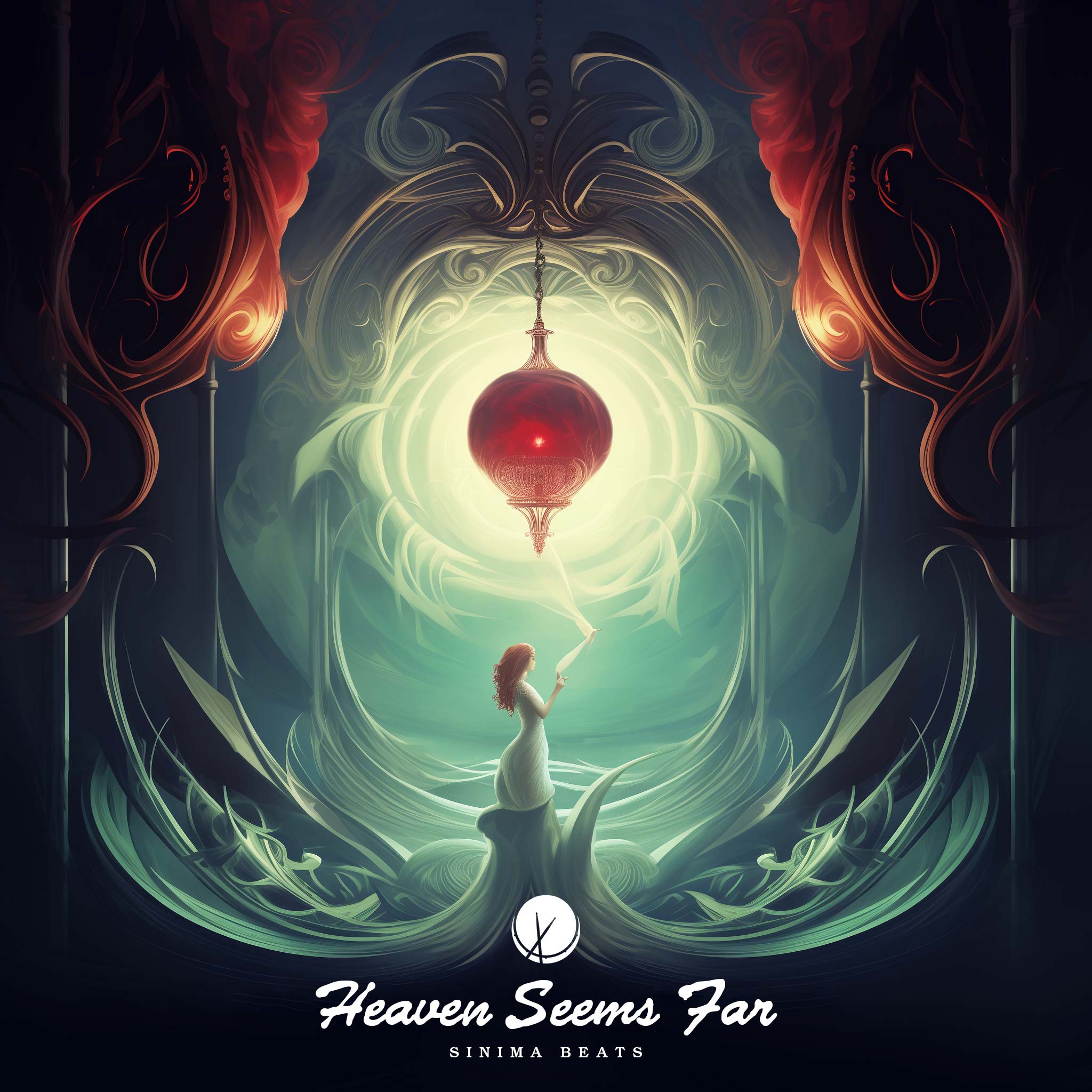 Heaven Seems Far: Illustration of a Heavenly Scene in the Background, a Woman Is Stuck Standing Far from the Portal of Light.