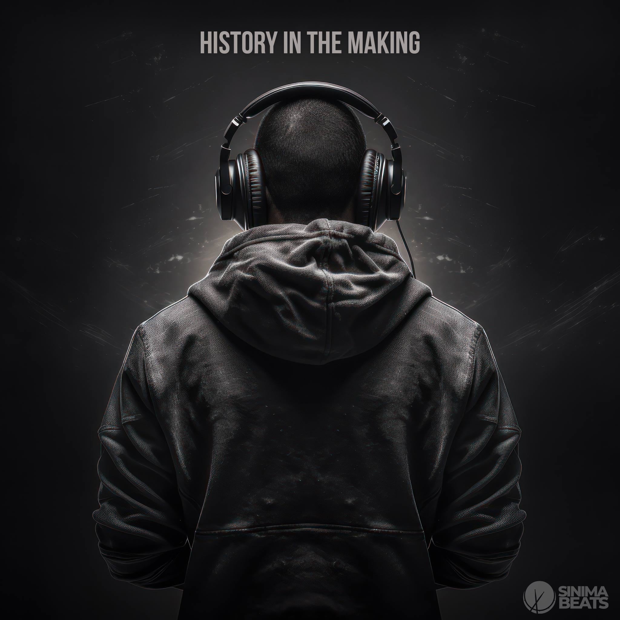 Man Displaying Strength Wearing Large Headphones on Textured Gray Background - History in the Making