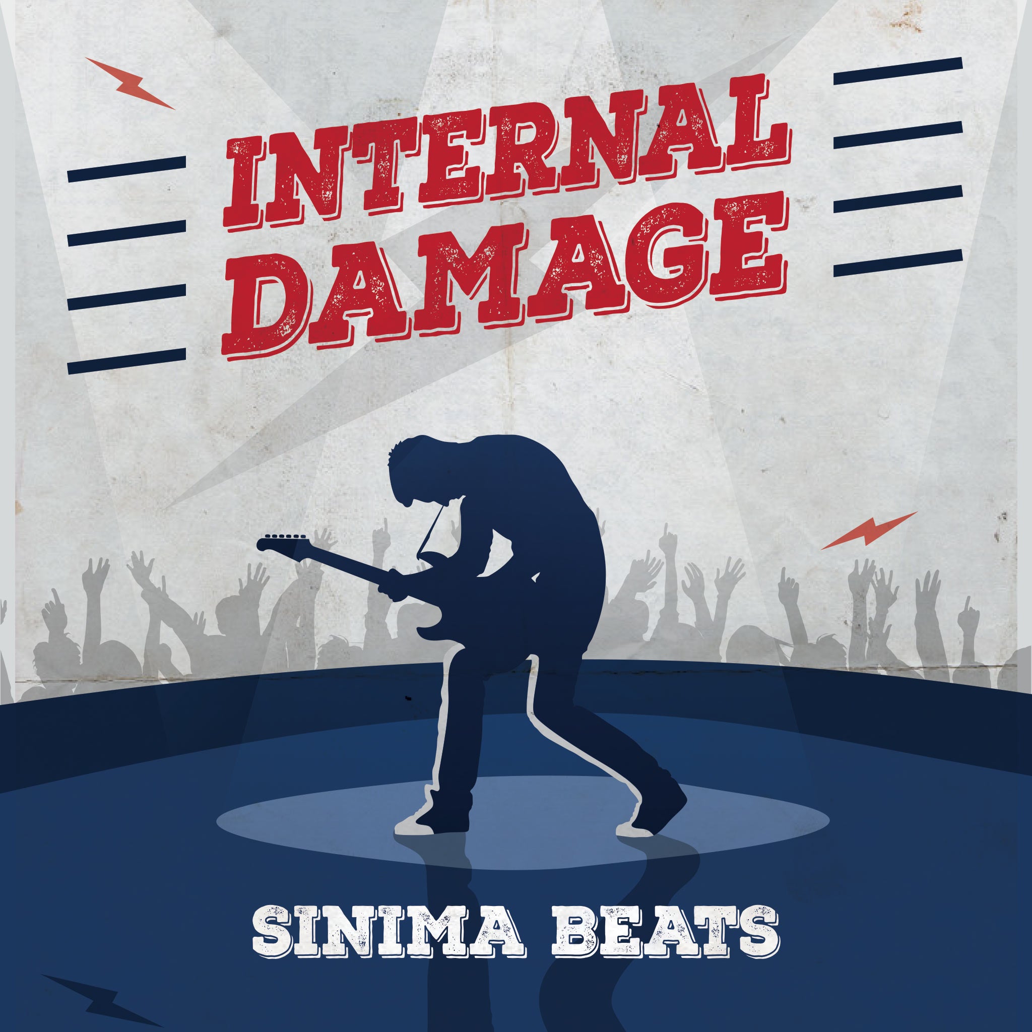 Rocker on Stage with Electric Guitar and Crowd Silhouette - Internal Damage Illustration