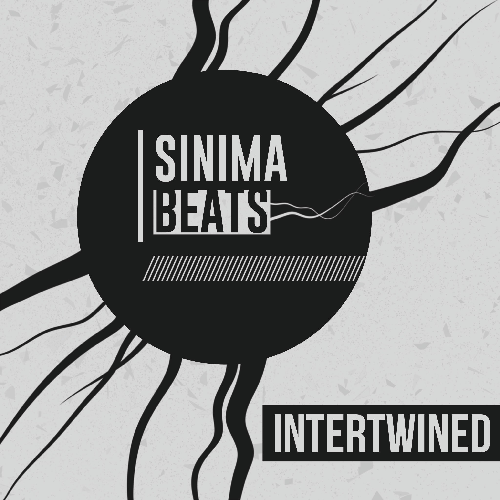 Black Filled Circle with Tentacles Extending Out on Light Gray Textured Background - Intertwined