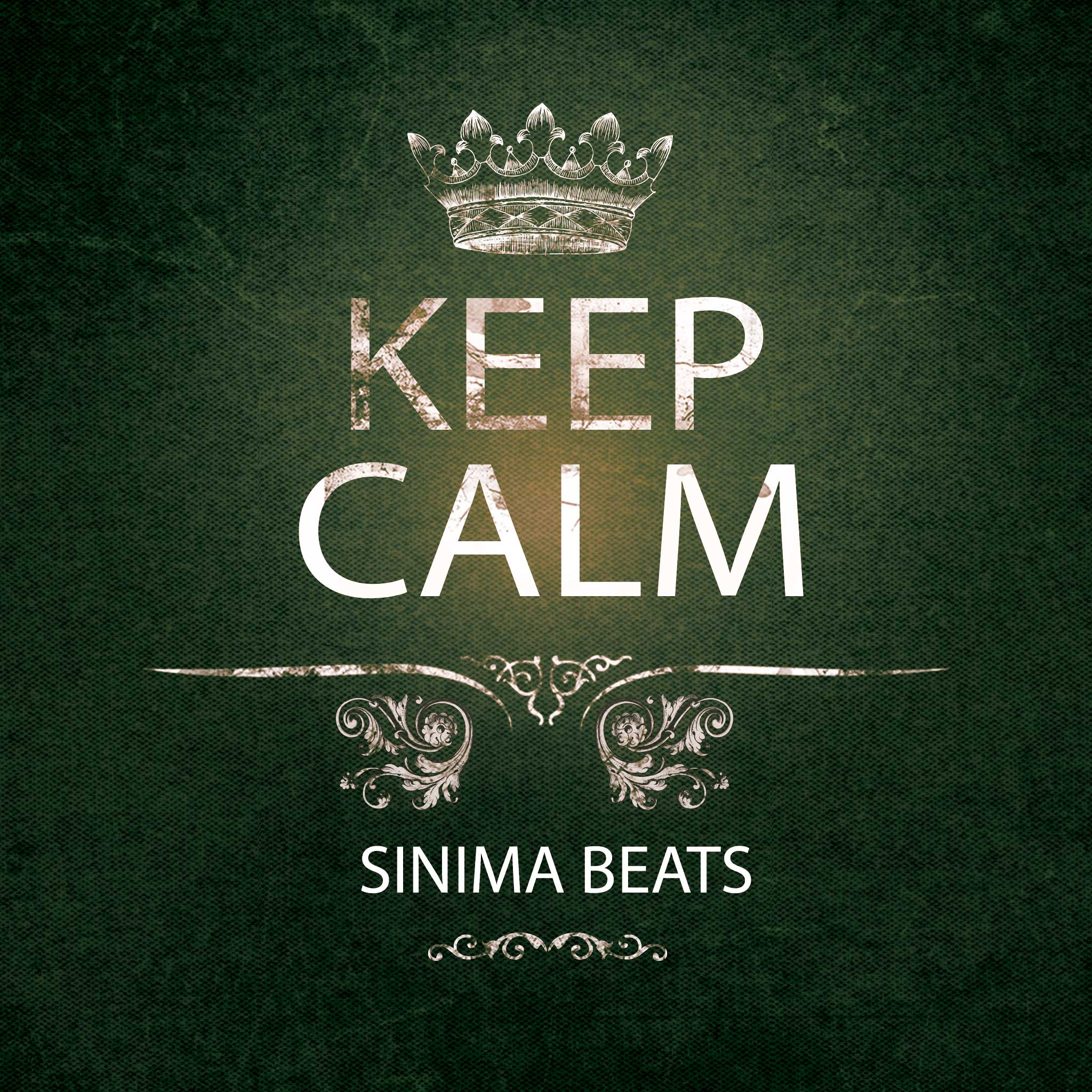"Grainy green grunge background with faded floral elements and 'Keep Calm' title text — perfect for reggae cover art with a vintage, relaxed vibe by Sinima Beats.