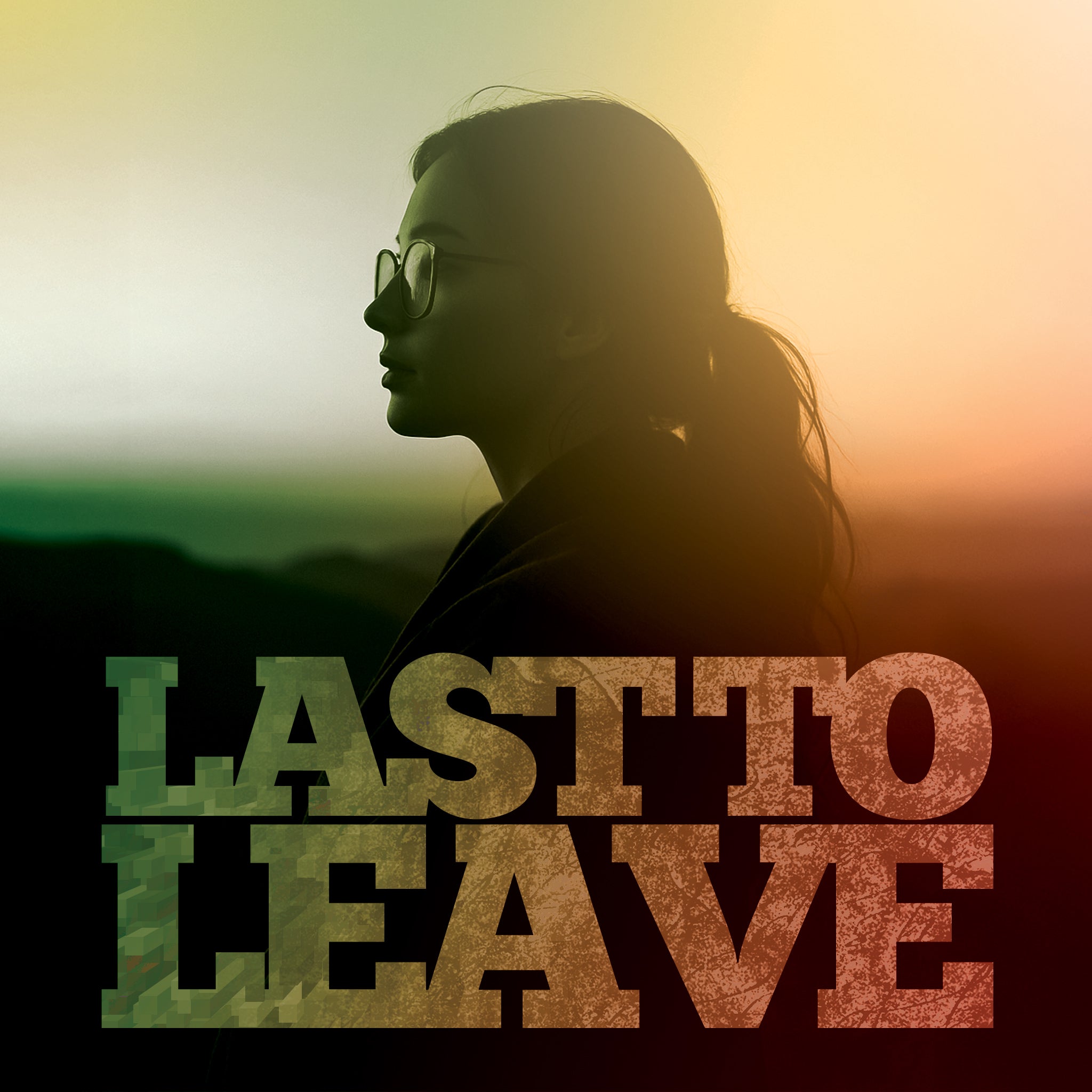 A colorful alternate cover art design for “Last to Leave” featuring a pop-rap aesthetic. The scene shows a girl sitting casually, wearing stylish glasses, gazing thoughtfully out of frame. The palette is vibrant and modern, mixing bold tones that evoke emotion and nightlife energy. The overall vibe blends contemporary pop sensibility with urban rap influences, giving the artwork a fresh, youthful edge while capturing the reflective mood of the track.