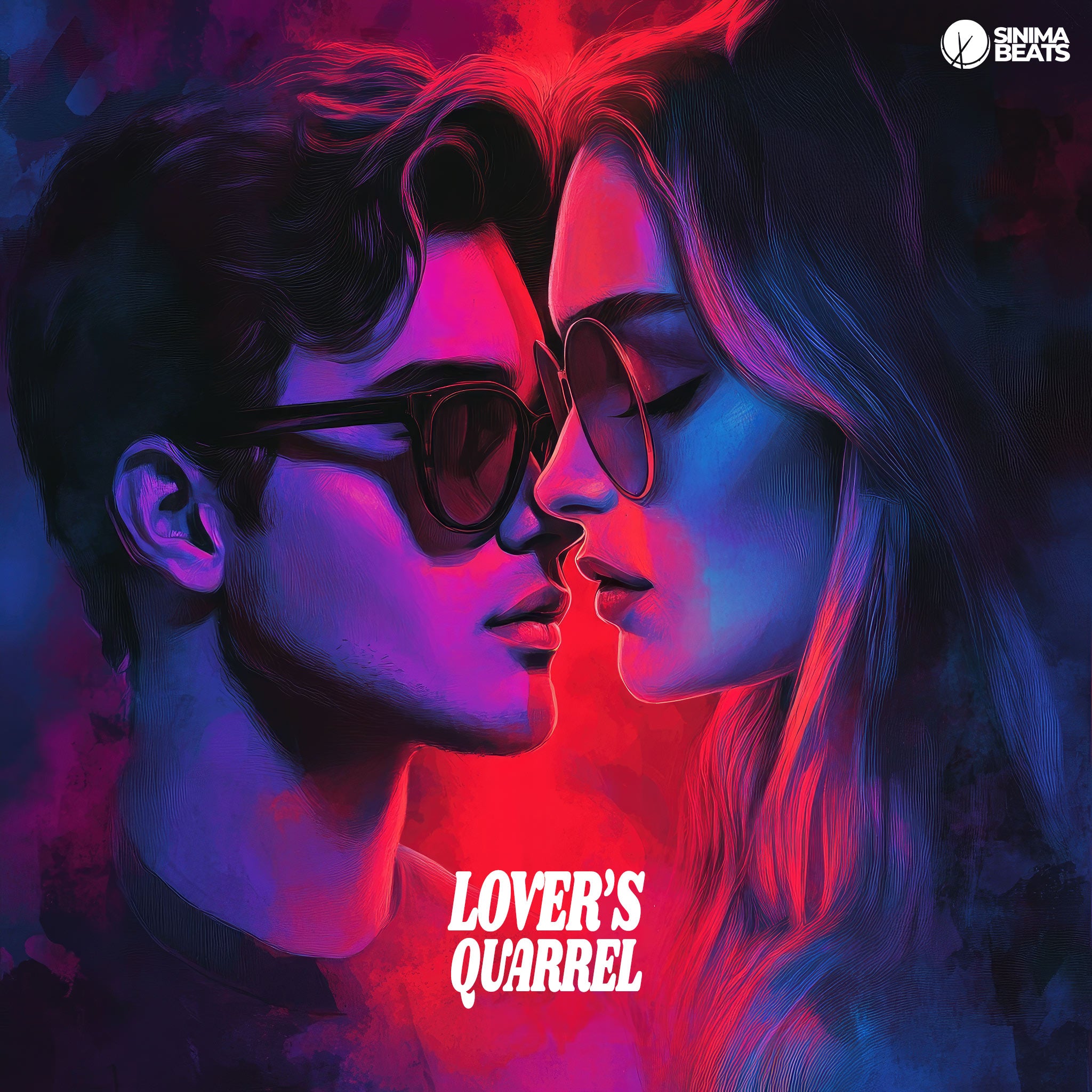 Young Couple Wearing Sunglasses Nearly Kissing Illustration - Lovers Quarrel