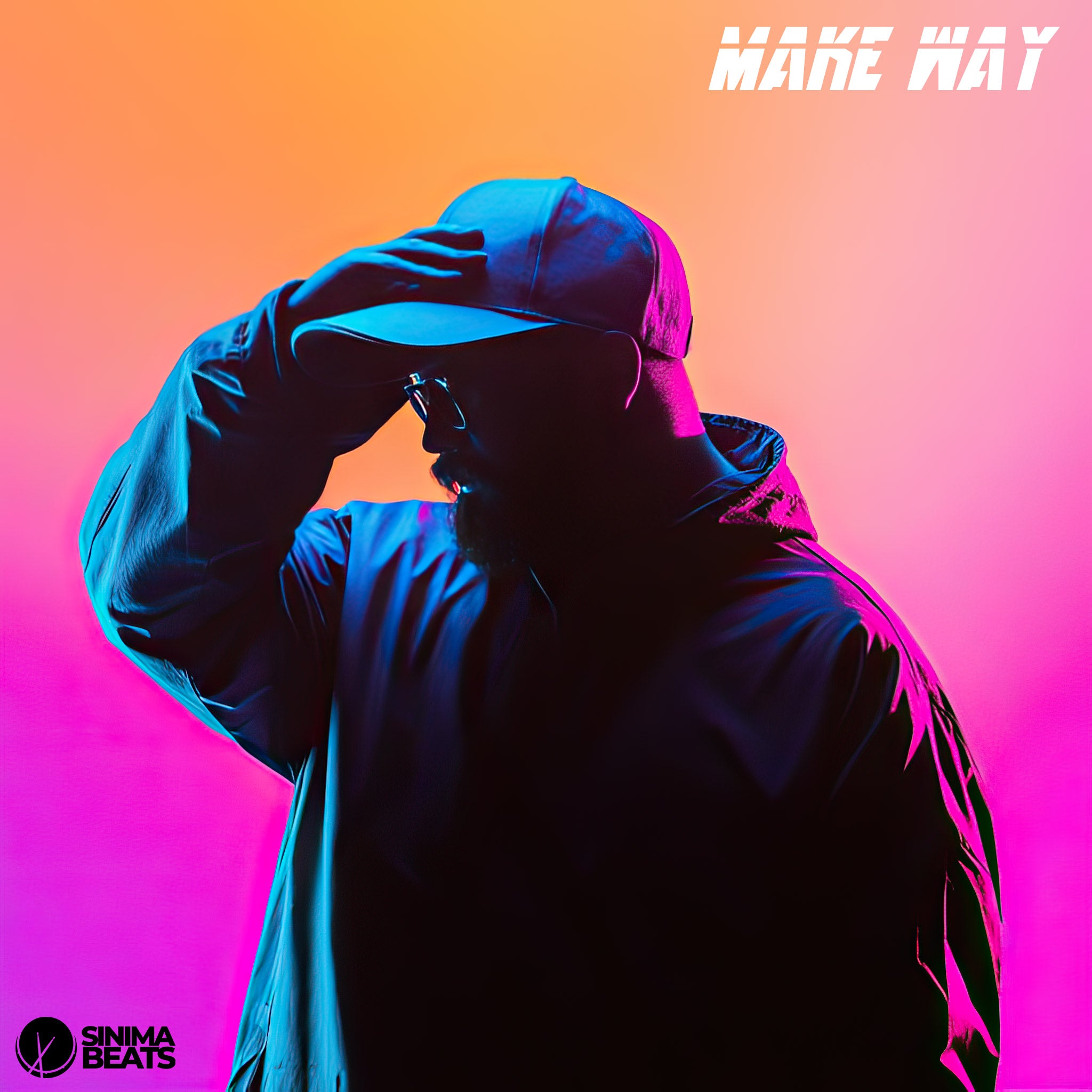 Make Way Instrumental stock image style showing an energetic hip hop vibe with urban club style. The design features bold synth, piano, string, guitar, and bass elements blended with distorted drums and heavy 808s, set against a dramatic and colorful gradient background. This motivational and dark rap instrumental artwork captures the hype, urban energy perfect for artists, rappers, and producers looking for a powerful club beat. - SINIMA BEATS