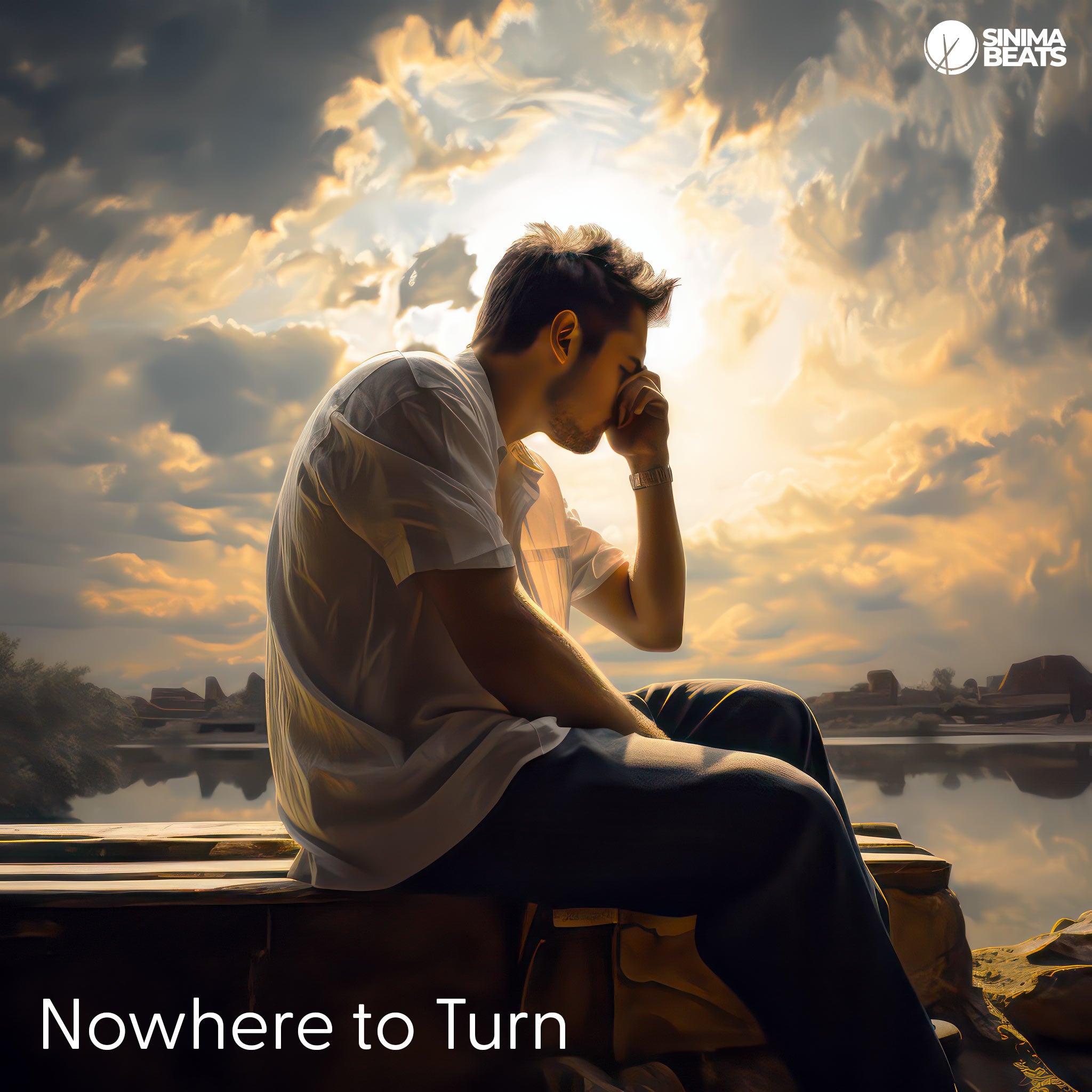 An illustration of a man standing outside, visibly crying, wearing a short-sleeve white dress shirt and dark pants. The background is blurred, emphasizing the man's emotional state and sense of desperation. His posture and facial expression reflect a deep sense of loss and confusion, conveying the feeling of having 'Nowhere to Turn.' The scene captures the raw emotion of a moment of vulnerability and hopelessness.