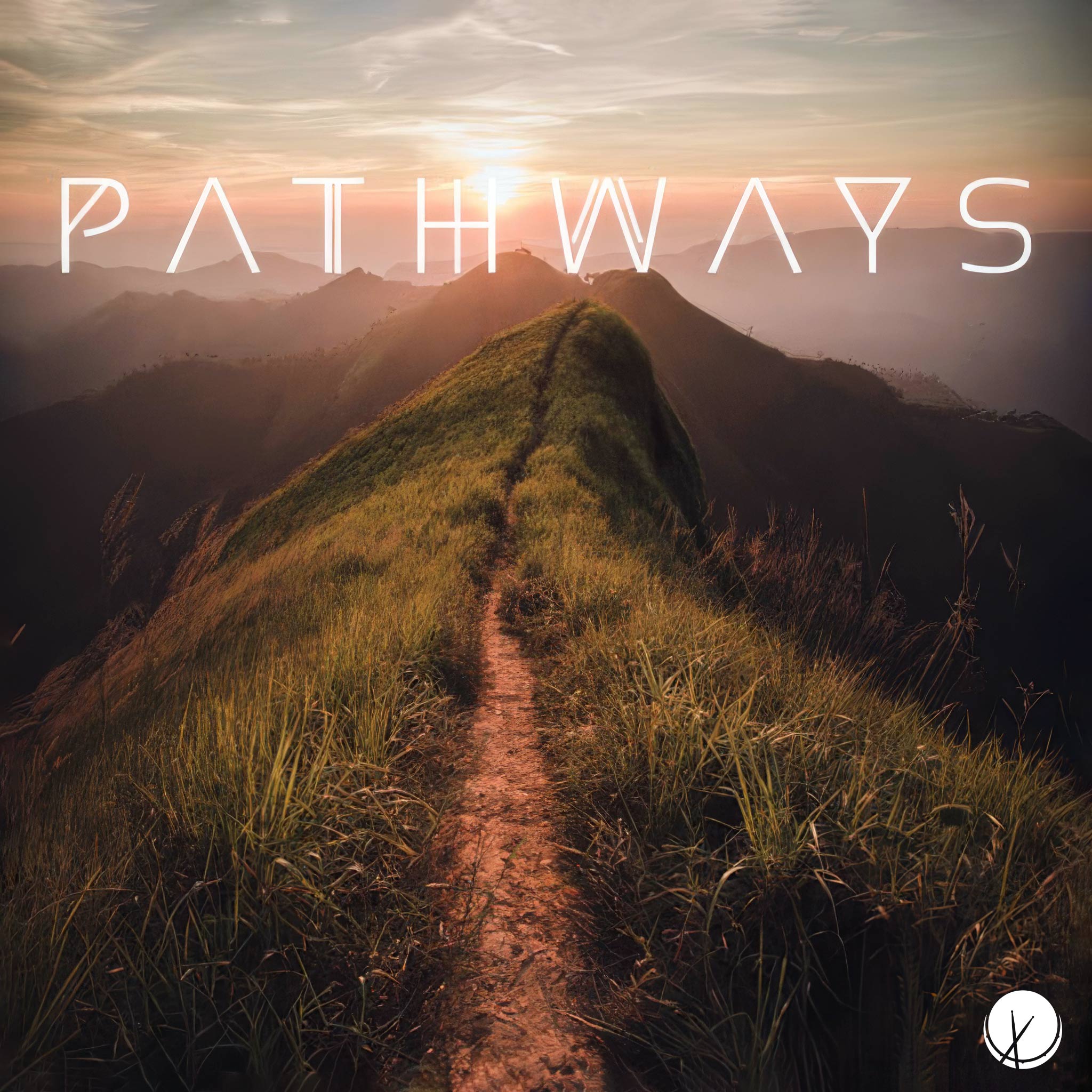 A naturesque scene with grass, mountains, and a vast landscape illuminated by daylight, featuring a narrow path inviting exploration and discovery. Title: 'Pathways.'