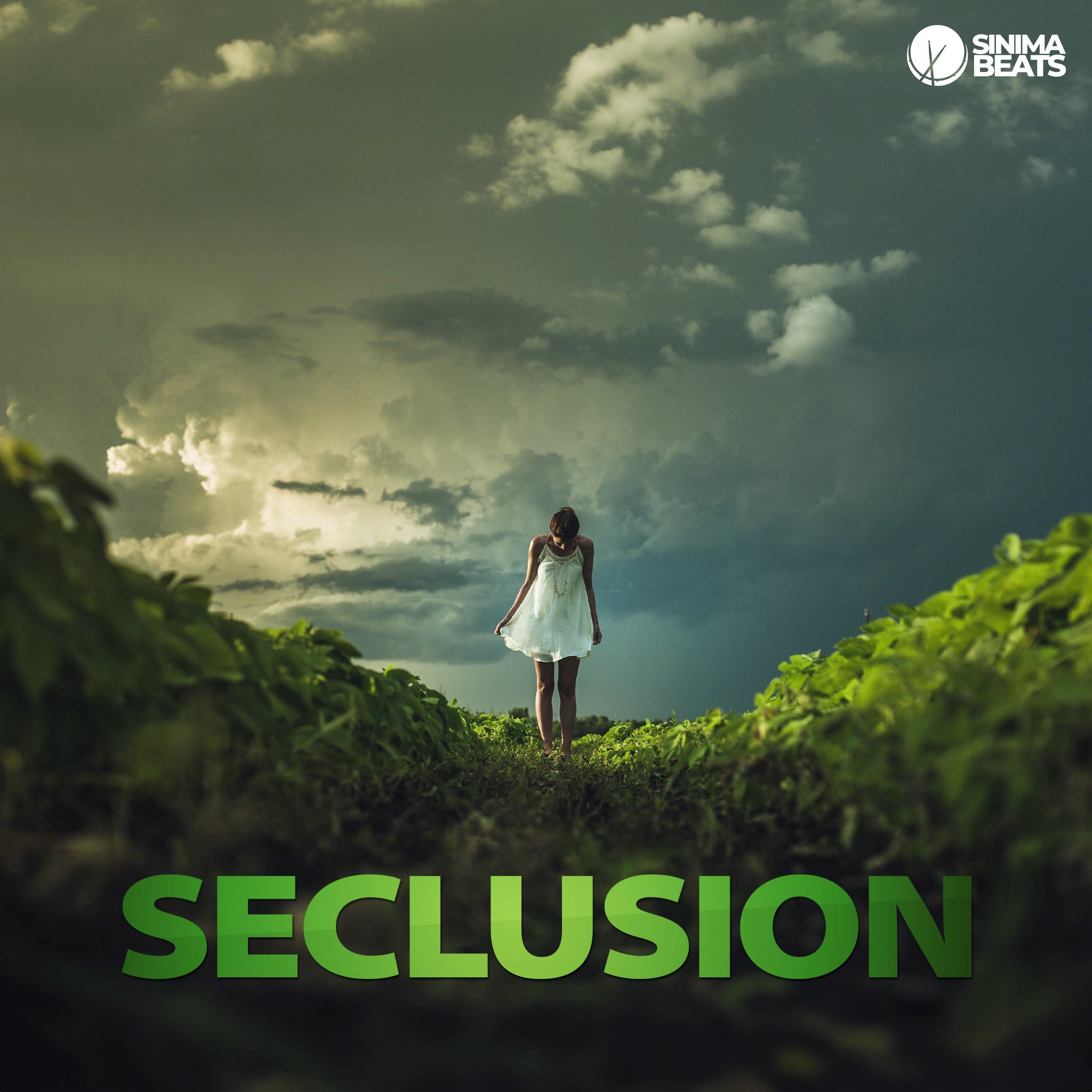 A beautiful woman in a white skirt, walks barefoot through lush greenery, blissfully alone and isolated from society under cloudy skies. The serene scene captures the essence of seclusion and tranquility, emphasizing the peaceful solitude of the setting. – Seclusion