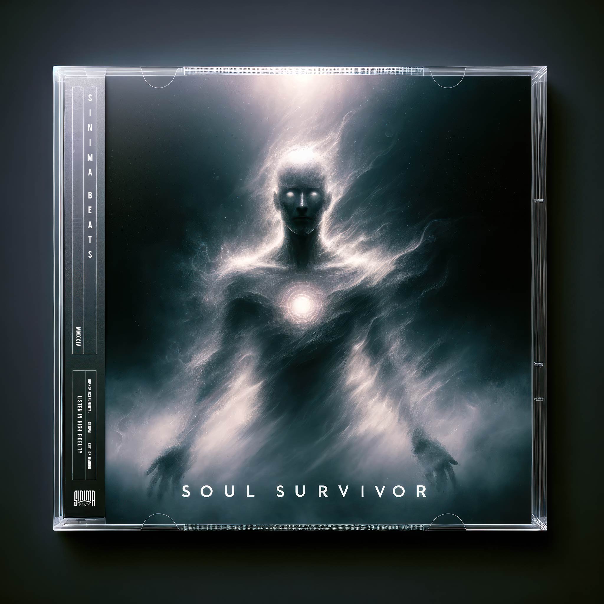 Apparition of Man's Spirit Glowing and Misty as a CD Jewel Case Cover Art Mock Up. Title: "Soul Survivor."