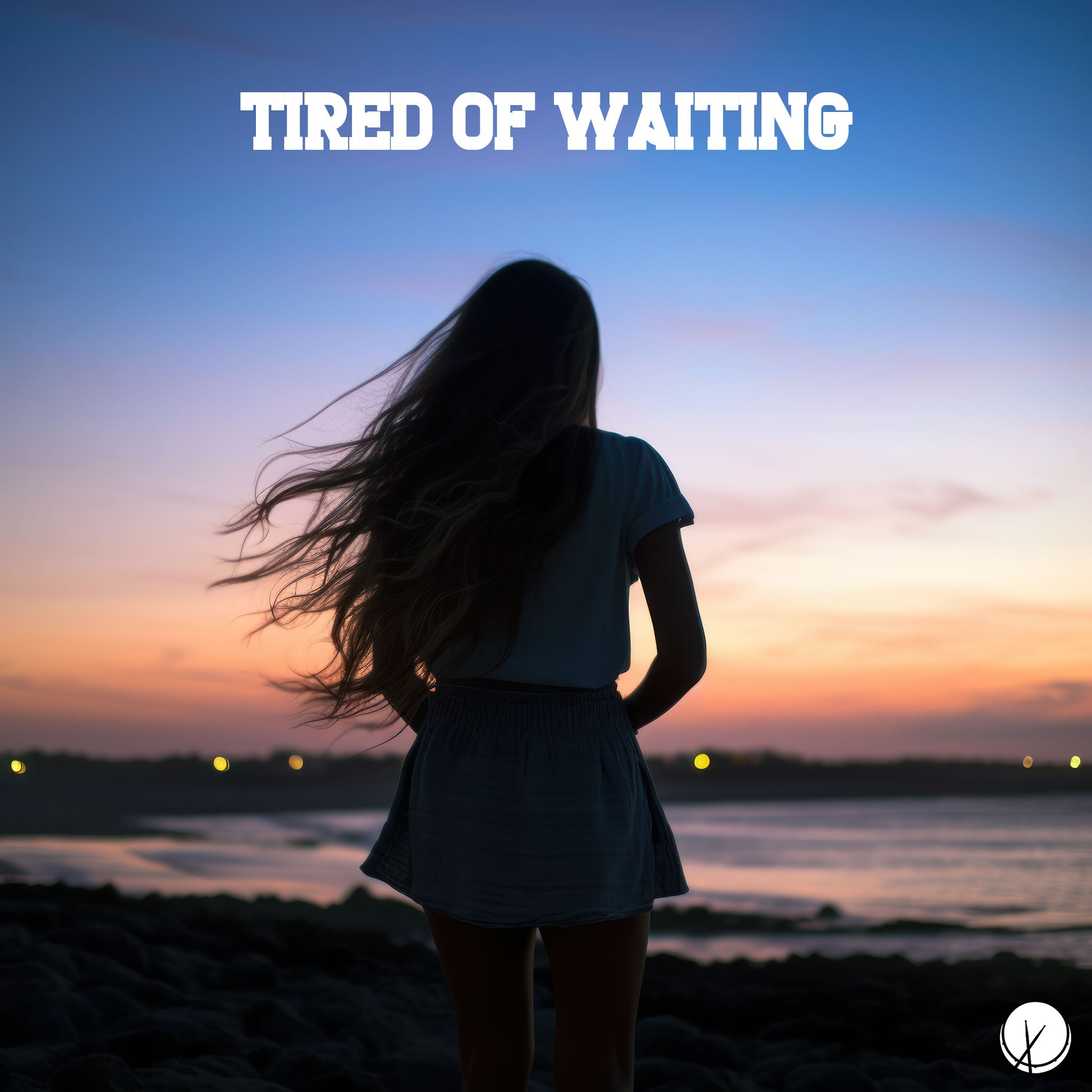 Silhouette of Young Woman Wearing a Mini Skirt Standing by the Sea in a Twilight Setting. Title: "Tired of Waiting."