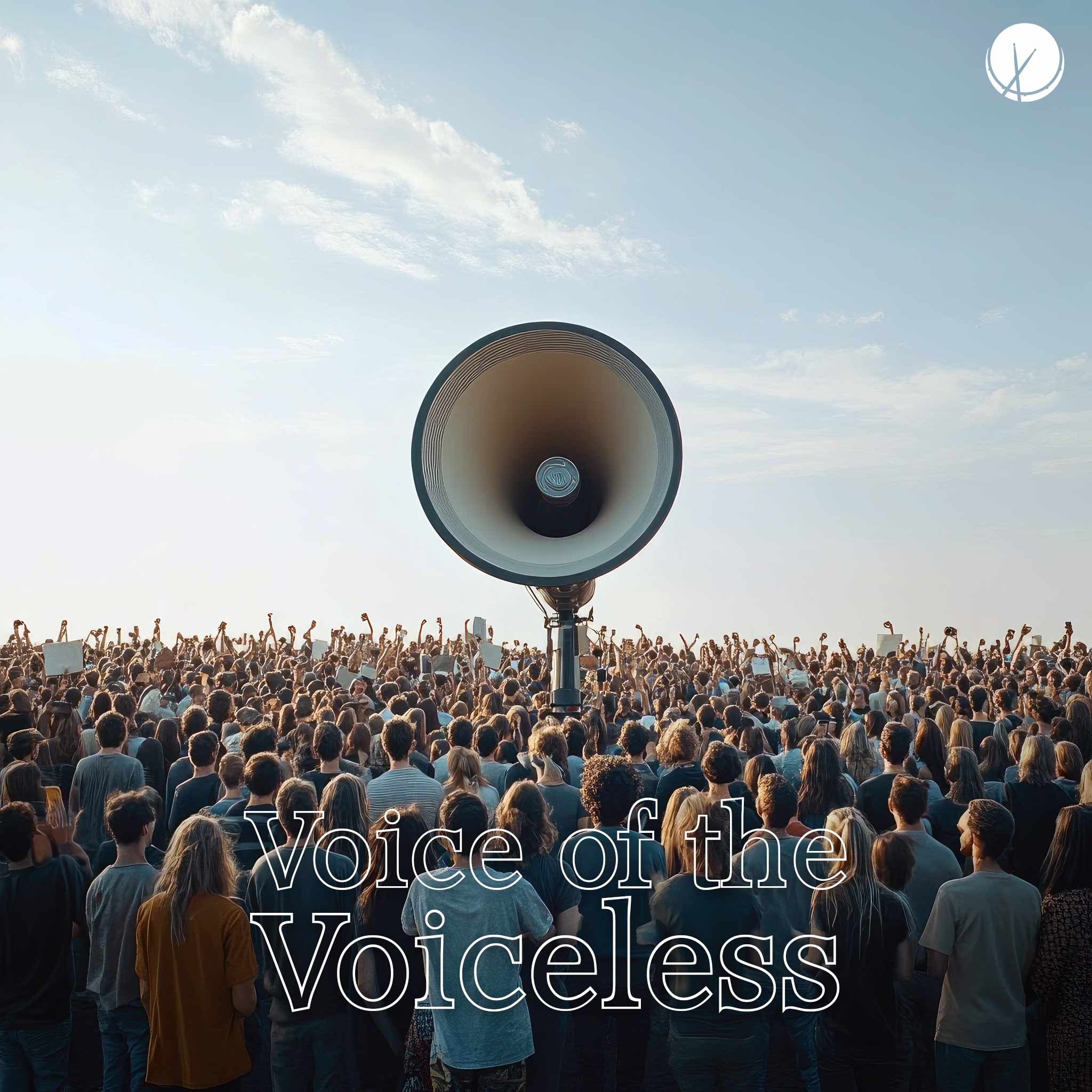 Enormous Crowd of People Surrounding a Giant Bullhorn in a Photograph - Voice of the Voiceless