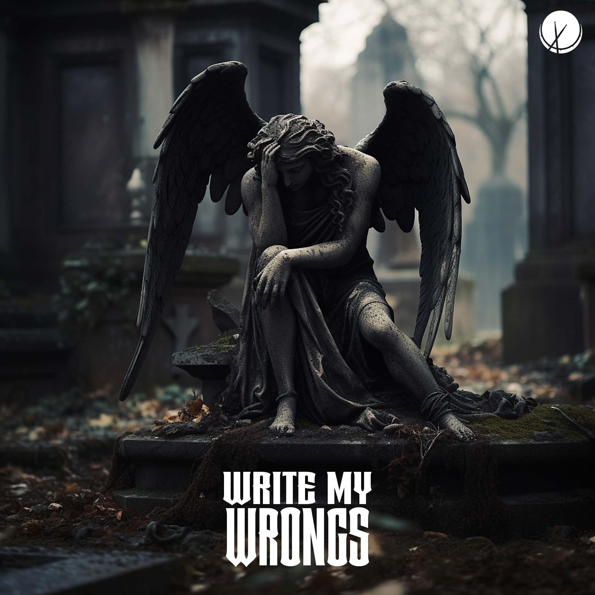 Neo-Classical Hyper-Realistic Statue of a Melancholy Fallen Kneeling Somber and Sad Angel - Write My Wrongs