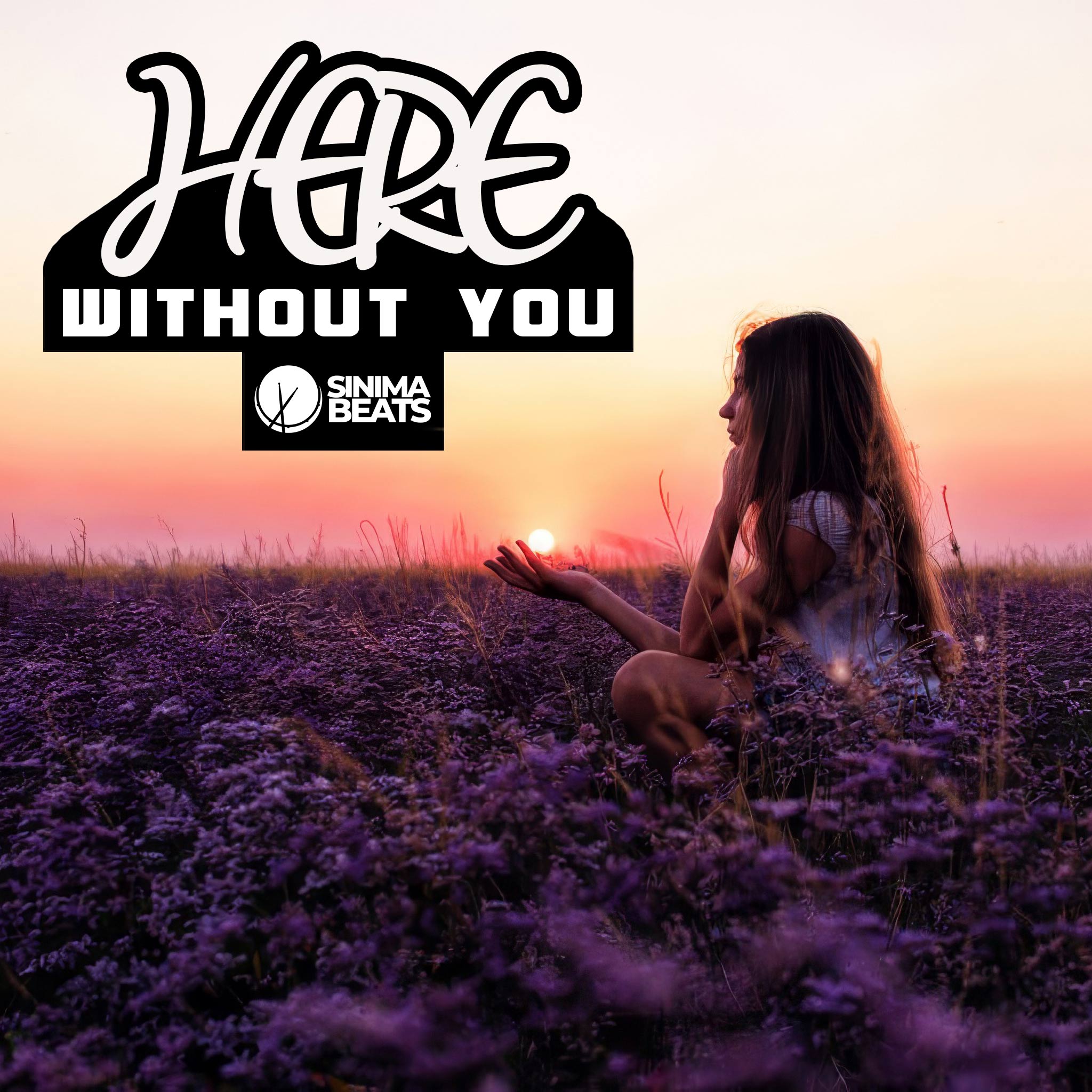 Young girl sitting in a field of purple flowers, surrounded by a blooming meadow, holding her hand up as if grasping the setting sun. - Here Without You by Sinima Beats